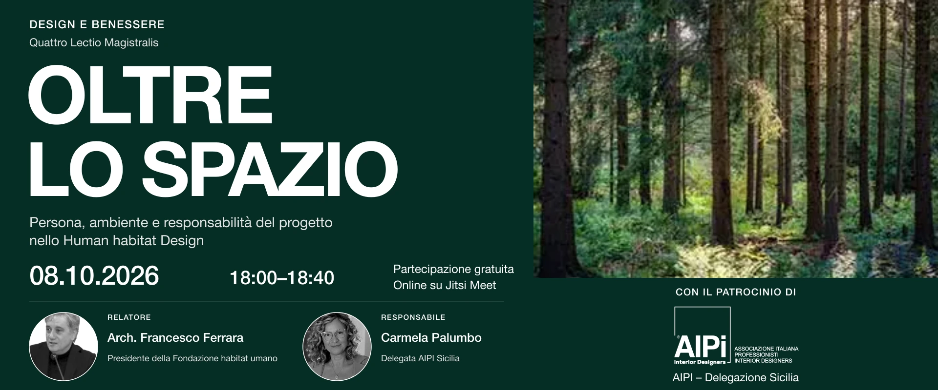 Oltre lo spazio, Lectio di AIPI Sicilia con Francesco Ferrara e la responsabile Carmela Palumbo. 8 ottobre 2026, ore 18:00–18:40, gratuita su Jitsi Meet.