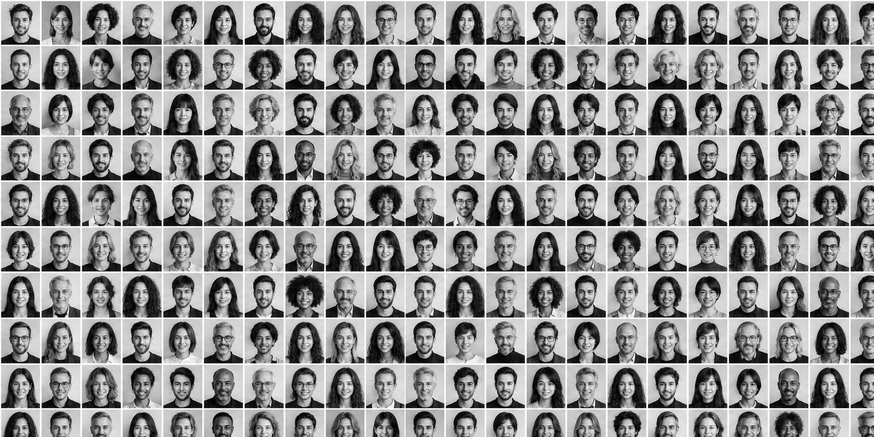 Mosaico illustrativo di volti in bianco e nero